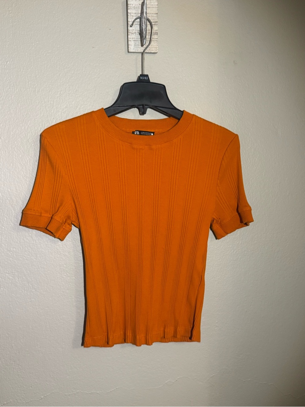 Zara Ribbed Short Sleeve Tee in Orange